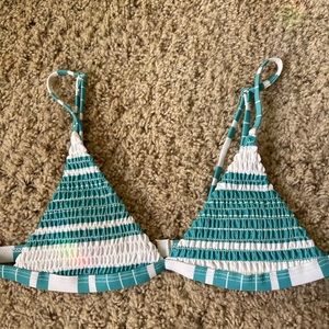 striped teal and white bikini top